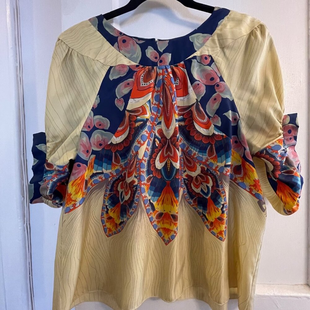 Anna Sui x Anthropologie Floral Print Silk Blouse Size US 6